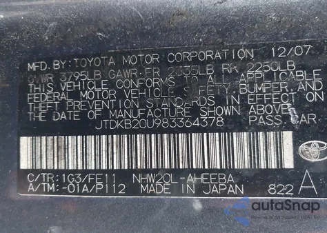 2008 Toyota Prius z USA, uszkodzony, nr VIN JTDKB20U983364378